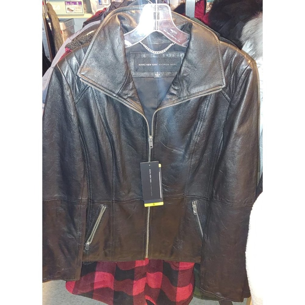 ANDREW MARC Women Marc New York Leather Jacket Zip Up Pockets--Black - Picture 5 of 7